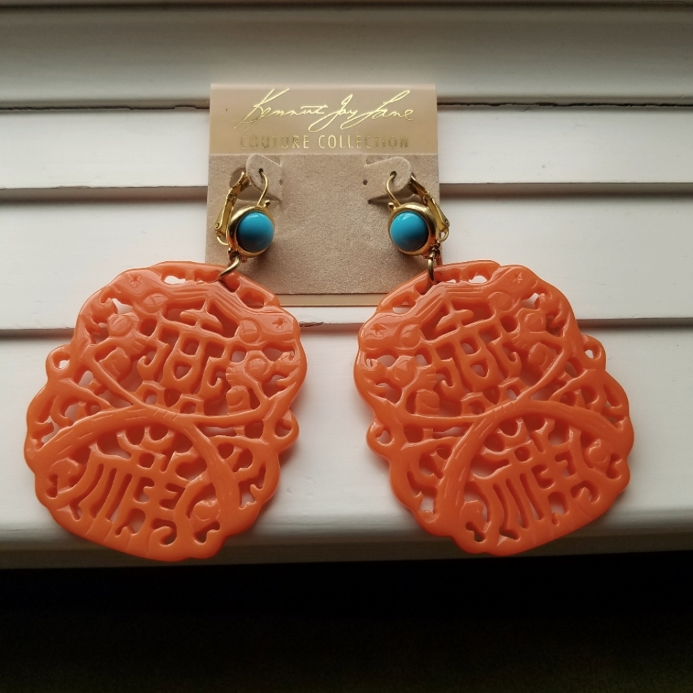 Kenneth Jay Lane Carved Coral Resin Earrings